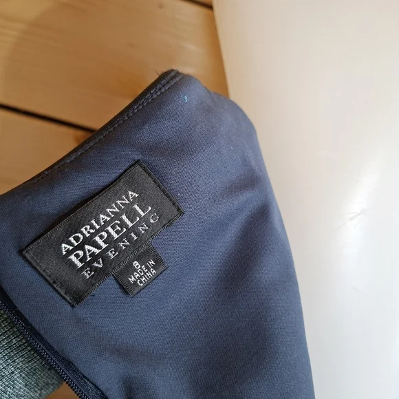 Adrianna Papell Evening Off Shoulder Navy Cocktail Wedding Bridesmaid Dress - Picture 10 of 11